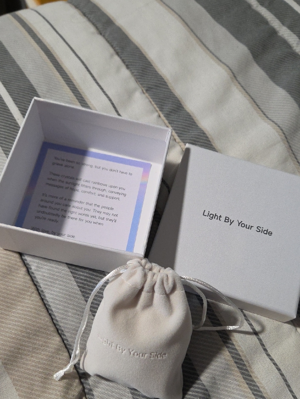 Light By Your Side White Jewelry Gift Box & Velvet Pouch